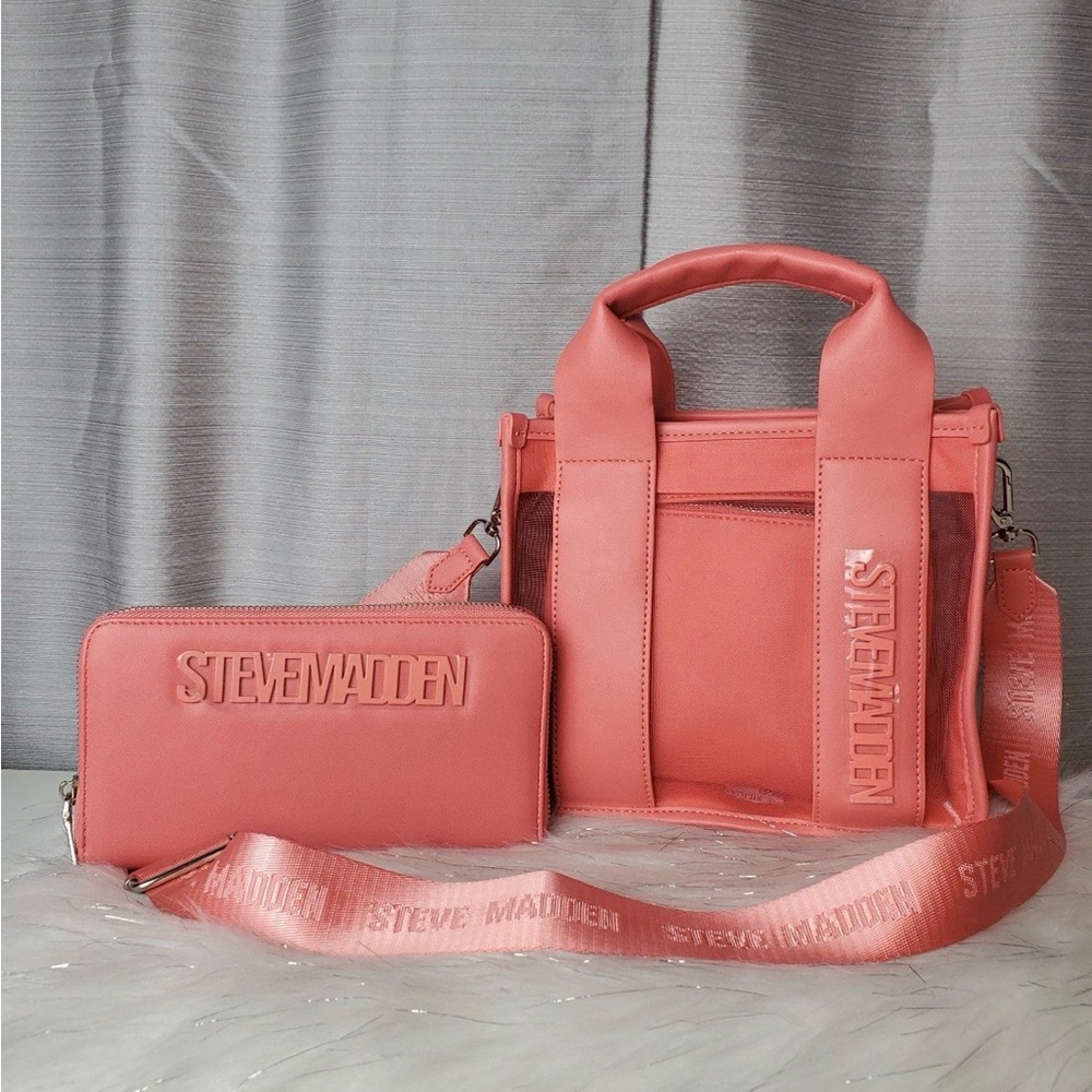 STEVE MADDEN ocean coral bwebber satchel and wallet set